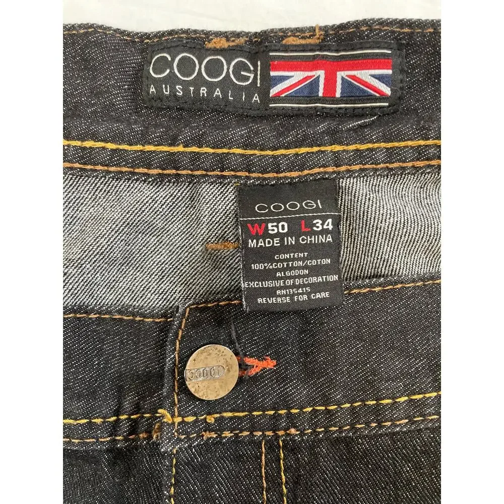 COOGI Australia Big and Tall Black Wash Jeans, 50x34, Dressy Details, High Style